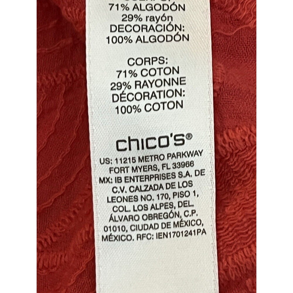Chicos sz 2 L Eyelet lace 3/4 sleeve coral blouse top - Picture 8 of 8
